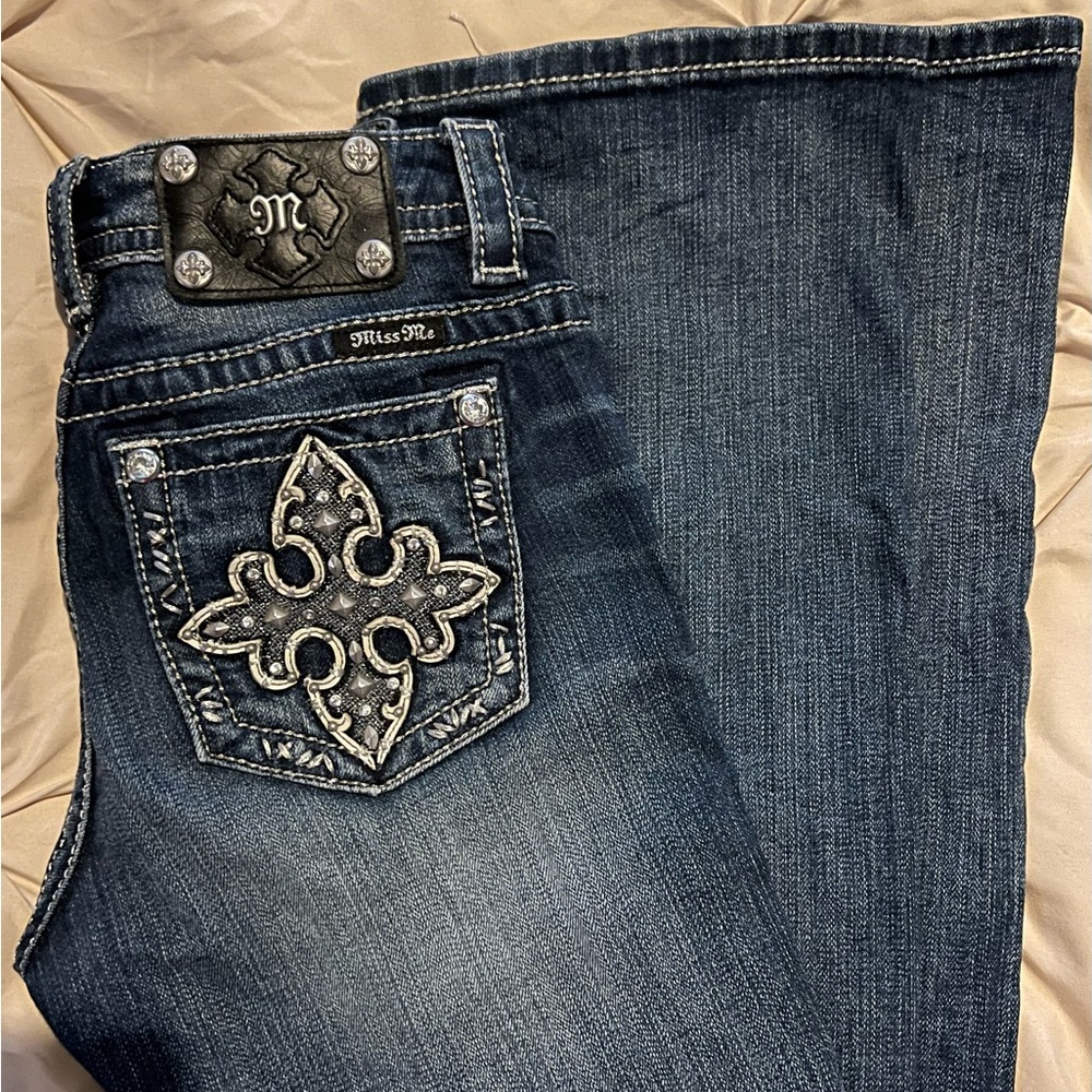 Miss Me Dark Blue Embroidered Boot Cut Jeans